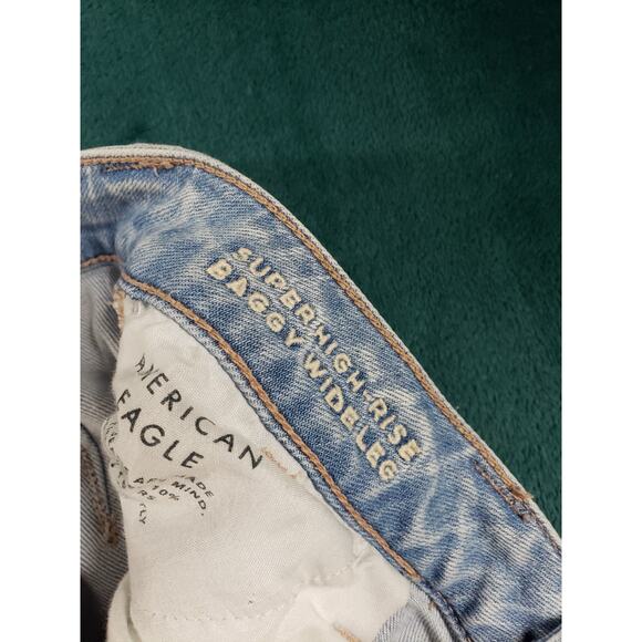 American Eagle Jeans Size 6 Womens Blue Stretch High Rise Baggy Wide Leg Cargo - Picture 4 of 14